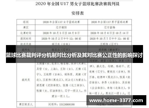 篮球比赛裁判评分机制对比分析及其对比赛公正性的影响探讨