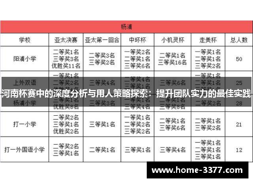 河南杯赛中的深度分析与用人策略探索：提升团队实力的最佳实践